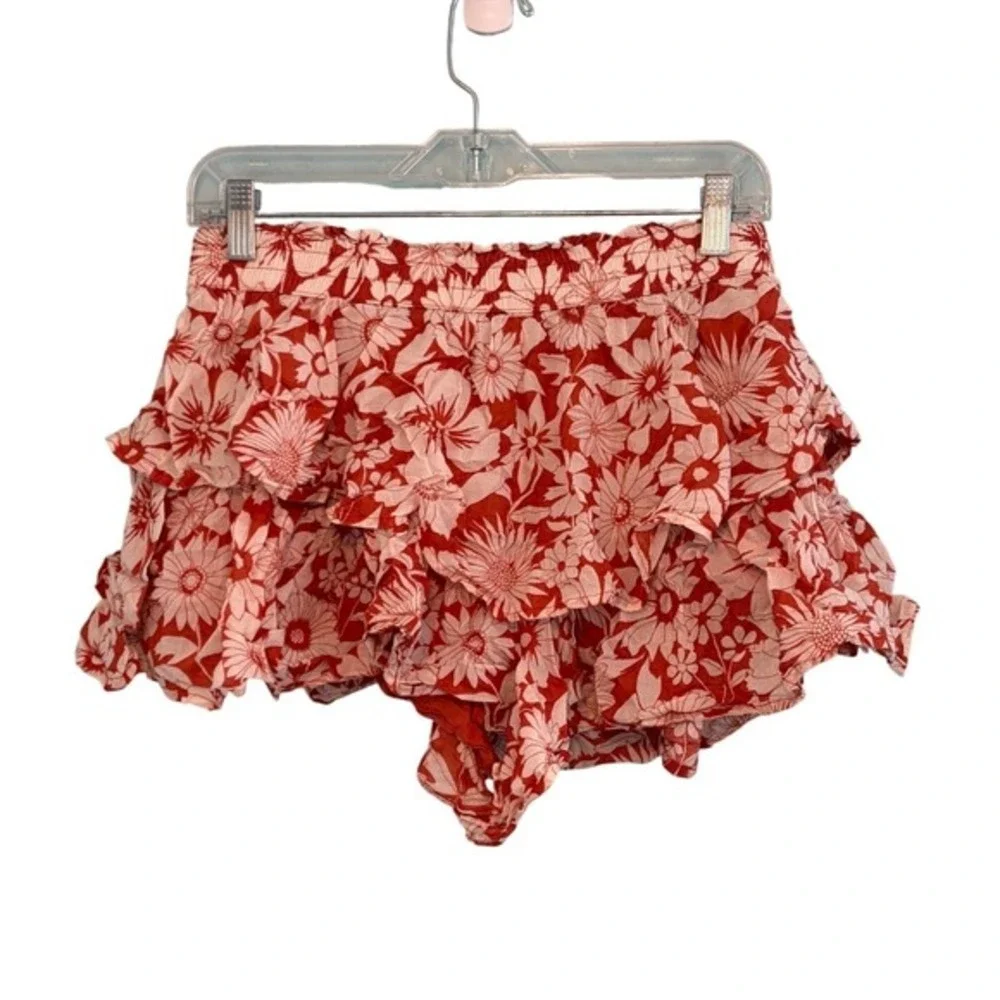 American Eagle Floral Tiered Ruffle Mini Skort‎ Skirt Orange White M